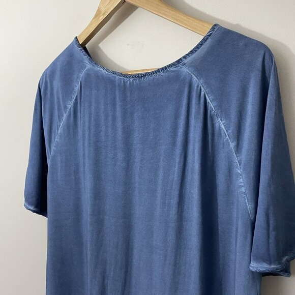 Temperance Boho T-Shirt Top Womens L Blue Crochet Blouse Tassel Lace Fringe EUC - Picture 8 of 10